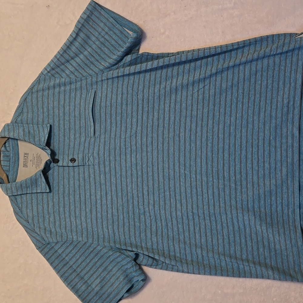 Duluth Trading Co Striped Teal/Black/White Polo Shirt